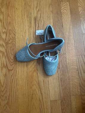 Cityclassified Women's Light Blue Woven Mesh Mary Jane Flats